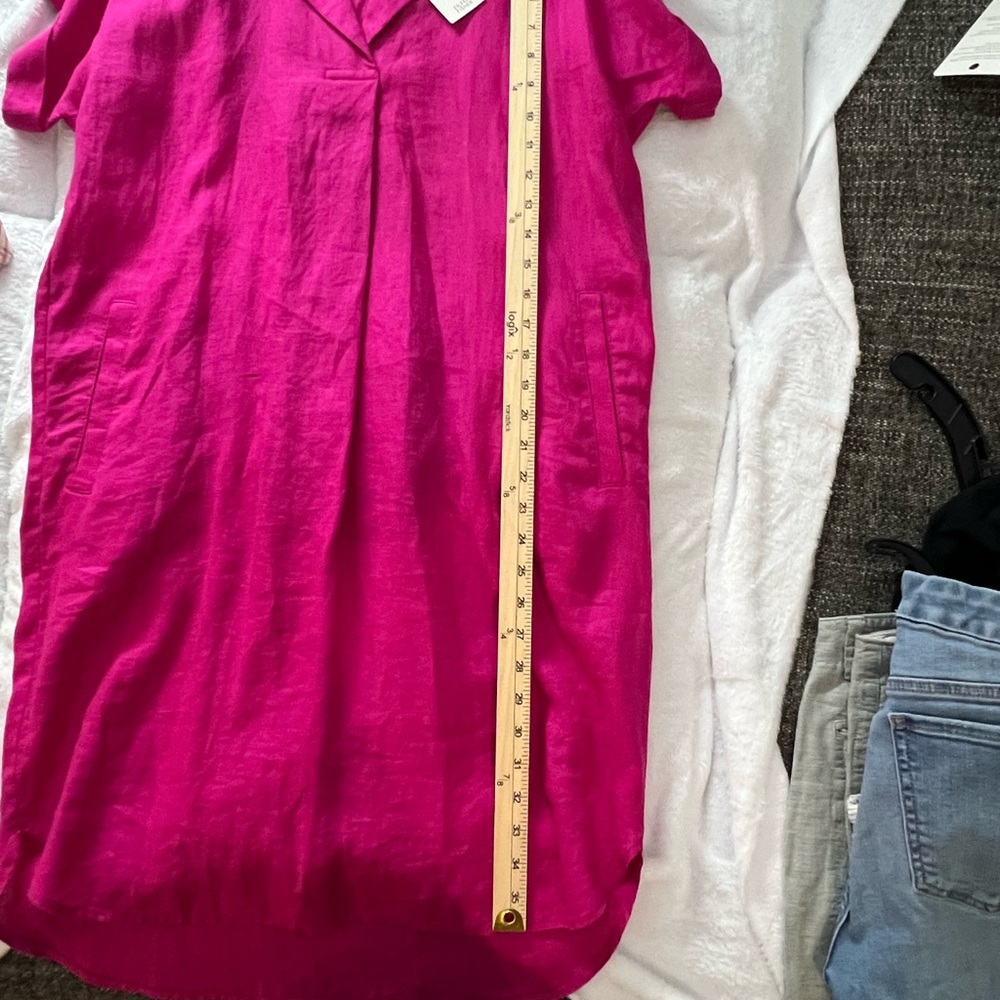 Eileen Fisher Linen Short-Sleeve Shift Dress in Bright Magenta - Picture 6 of 7